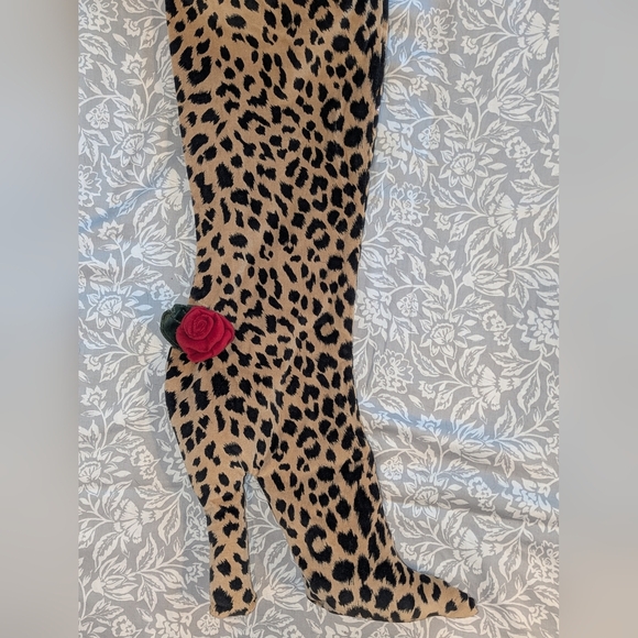 Oi San Francisco VINTAGE Velvet Christmas Stocking LEOPARD High Heel Rose Diva - Picture 4 of 12